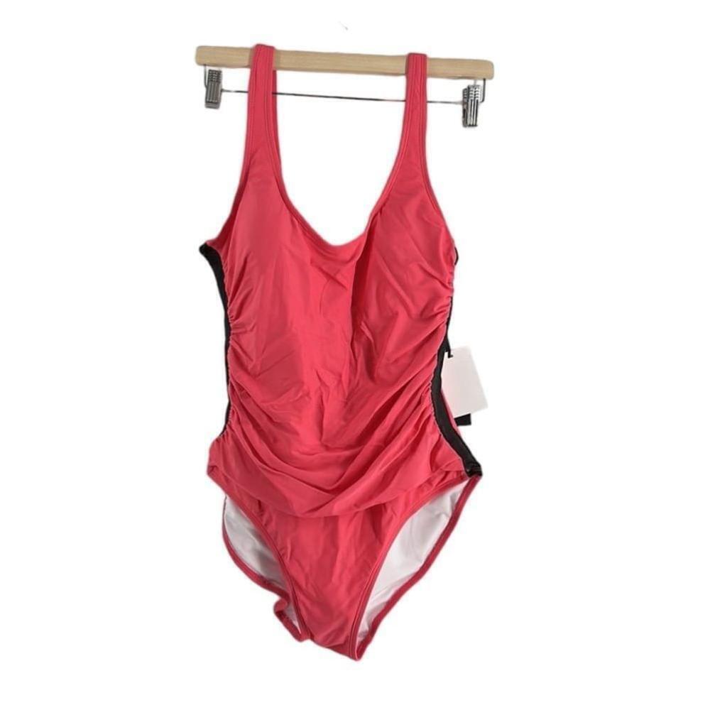 DKNY NEW One Piece Bathing Suit swimsuit pink full bottom 12